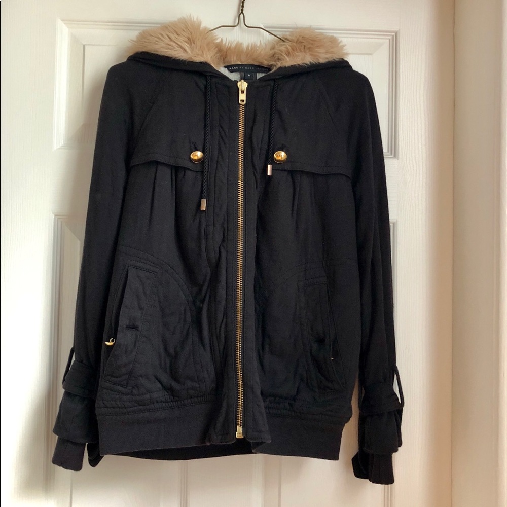 Marc by Marc Jacobs black faux fur hoodie
